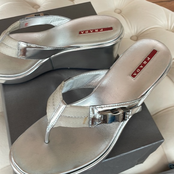 PRADA SILVER WEDGE SANDAL - Picture 4 of 8
